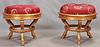FRENCH EMPIRE STYLE GILT WOOD & UPHOLSTERED STOOLS, PAIR, H 19", DIA 21"