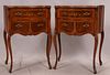 SECOND EMPIRE STYLE MAHOGANY AND FRUITWOOD MARQUETRY END TABLES, PAIR, H 30", W 23", D 14" 