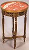 FRENCH OR NORTHERN ITALIAN  LOUIS XVI CARVED AND GILDED WOOD GUERIDON WITH LATER ROUGE MARBLE INSET TOP 18TH/19TH C. H 31", DIA 20"