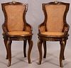 FRENCH LOUIS XV STYLE MAHOGANY AND GILT BRONZE  CHAIRS, CANE SEATS AND BACKS PAIR, H 41", W 19"