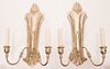 SILVER PLATE TWO LIGHT WALL SCONCES, PAIR C. 1940, H 16" W 10" 
