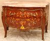 LOUIS XV STYLE FRUITWOOD, MARBLE & ORMOLU BOMBE COMMODE, H 34", W 48"