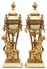 FRENCH MARBLE & BRONZE COVERED URNS, 19TH C, PAIR, H 18", W 5"