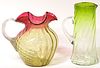 AMBERINA BLOWN GLASS WATER  PITCHER, ALSO SAGE GREEN TO  CLEAR PITCHER, C. 1880, TWO H 7.2" 