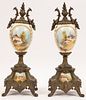 FRENCH PORCELAIN AND METAL MOUNT URNS C 1900 H 11.5" 
