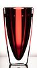 WATERFORD CRYSTAL VASE, CRANBERRY OVERLAY H 7" W 4" 