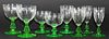 HAWKES HAND ETCHED CRYSTAL STEMWARE, GREEN STEMS 20 PCS, H 3.5"-5"