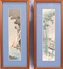 JAPANESE WOODBLOCK PRINTS, TWO PRINTS H 13" W 3" MAN PULLED UP FROM RIVER BY ROPES 