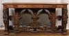 GOTHIC STYLE, HEAVILY CARVED OAK SIDE BOARD, C. 1900, H 42", L 86"