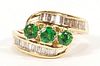 14KT YELLOW GOLD, 1.20CT DIAMOND AND 1.70 CT NATURAL GREEN GARNET, RING, SIZE 7.25, TW 8.3 GR 