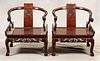 CHINESE CARVED ROSEWOOD  OPEN ARM CHAIRS, PAIR, H 30", W 27", D 29" 