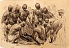 CARLOS LOPEZ (CUBAN/AMER.1910-53), INK DRAWING ON PAPER, H 4 3/4", W 7 3/4", NATIVES 