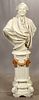 AFTER HOUDON, LOUIS XVI, PLASTER BUST ON MOLDED RESIN PEDESTAL, H 39", W 29"