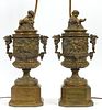 FRENCH METAL TABLE LAMPS, PAIR, H 18" 