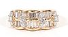 1.0CT BAGUETTE & ROUND DIAMOND, H/SI1, 14KT YELLOW GOLD RING, SIZE 7.4, TW 6.7 GR. 