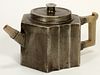 CHINESE QING, PEWTER COVERED ZISHA TEAPOT, WITH BOX, H 3 1/2", DIA 6 1/2" 