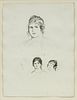 PIERRE-AUGUSTE RENOIR (FRENCH, 1841-1919), LITHOGRAPH ON PAPER, H 10 5/8", W 8.25", "JEUNE FILLE EN BUSTE ET ETUDES DE TETES" 