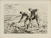 JEAN-FRANCOIS MILLET (FRENCH, 1814-1875), ETCHING ON PAPER, H 9", W 13 1/8", "LES BECHEURS" 