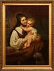ATTRIBUTED TO THEODOR KOPPEN (GERMAN, 1828-1903), OIL ON CANVAS, 1868, H 48", W 36", MOTHER AND CHILD WITH DOG 