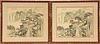 CHINESE HAND COLORED PRINTS ON PAPER C.1910-1930 PAIR H 12" W 14" SOUTHERN LANDSCAPES 