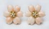 PAIR OF 18K GOLD, CORAL AND DIAMOND FLOWER EARCLIPS