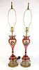 Pair of Bohemian Cranberry Glass Lamps
