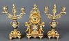 Exceptional French Champleve Enamel Figural Clockset