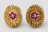 PAIR OF TIFFANY & CO. 18K GOLD AND RUBY EARCLIPS AND A PAIR OF 14K GOLD AND RUBY EARCLIPS