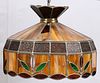 LEADED STAINED GLASS HANGING LAMP, 'AS IS', H 13", DIA 19" 