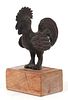 AFRICAN BRONZE MINATURE ROOSTER CHICKEN W./ WOOD BASE 3.4" H. (1) 