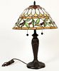 LEADED GLASS TABLE LAMP, H 23", DIA 16" 