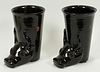 PAIR CHINESE RHYTON POTTERY STIRRUP CUPS 19TH C. 2 H 9.75" DIA 6" 