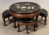 CHINESE ROUND TABLE WITH STOOLS, 5 PC. H 21", DIA 36" 