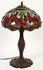DALE TIFFANY LEADED GLASS & PATINATED METAL TABLE LAMP, H 23", DIA 14" 