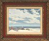 ANDRE GISSON (AMER. 1921-2003), OIL ON CANVAS, H 12", W 16", BEACH SCENE WITH FIGURES 