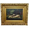 OIL PAINTING "BURN TROUT" FISH CAUGHT CULROY BURN RIVER BY JAMES RUSSELL