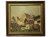 SWISS CHALETS MOUNTAINS OIL PAINTING