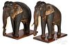 Pair of carved and painted teak elephants