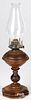 Unusual wooden and brass kerosene table lamp