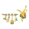 TWO WHIMSICAL ENAMELED, GEM-SET YELLOW GOLD BROOCHES