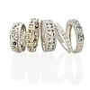 FIVE 14K WHITE GOLD BANDS WITH DIAMONDS OR GEMS