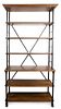 A French Metal and Oak Etagere Height 90 1/2 x width 43 x depth 21 inches.