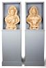 A Pair of French Plaster Architectural Frieze Busts Height 38 x width 21 inches.