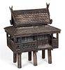 A Balinese Carved Wood Birdhouse Height 24 x width 19 x depth 13 1/2 inches.