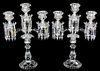 A Pair of Baccarat Glass Candelabras Height 18 inches.