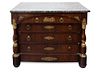 A French Empire Marble Top Gilt Metal Mounted Commode Height 36 1/2 x width 47 x depth 24 1/2 inches.