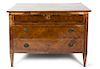 An Italian Neoclassical Style Inlaid Walnut Commode Height 36 x width 49 1/2 x depth 23 inches.
