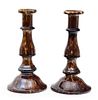 Two Bennington Pottery Flint Enamel Glazed Candlesticks Height 9 1/2 inches.