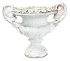 A Pair of White Painted Cast Cement Urn Height 18 1/2 inches.