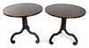 A Pair of Parcel-Gilt and Black Lacquered Occasional Tables Height 29 x diameter 31 inches.